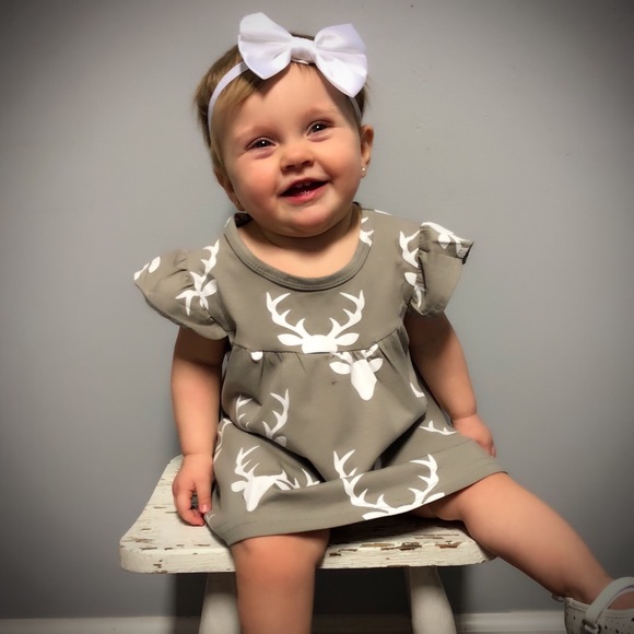 Gray & White Deer Print Baby Infant Dress - Picture 4 of 8